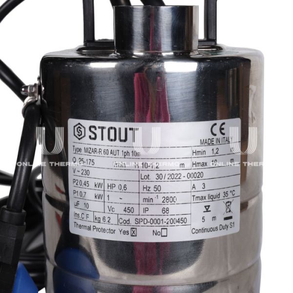 Насос дренажный Stout из нержавеющей стали с поплавком