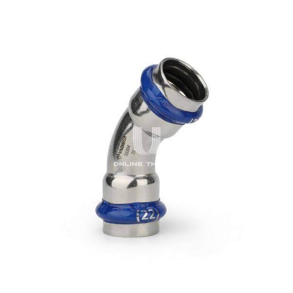 Угольник 45° двухраструбный Varmega Inox Press VM712003535, 35?35 мм