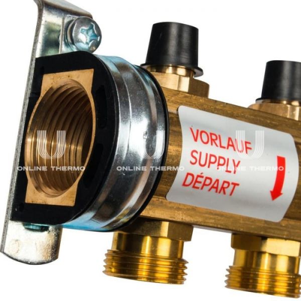 Распределительный коллектор (группа) для отопления Watts HKV-9 10004186 ВР 1", на 9 контуров 3/4" ЕК, латунь, с концевыми группами