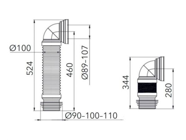 Гофра для унитаза, армированная, под углом 90, AV Engineering(D 110)