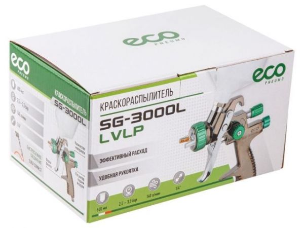 Краскораспылитель ECO SG-3000L (сопло ф 1.4 мм)(LVLP, сопло ф 1.4 мм, верх. бак 600 мл)
