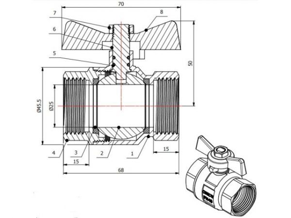 Кран шаровый 1' вн.-вн. бабочка PN40, AV Engineering