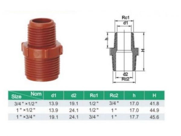 Ниппель ПП ред. 1' нар. х 3/4' нар. кор., AV Engineering(Полипропилен, макс.  1 бар, макс.  40 °С, для 5 к.с.)