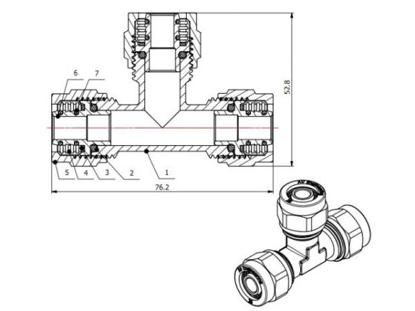 Тройник 16(2.0) для труб PEX, AV Engineering (инд. упак.)(для металлопластиковых и PEX труб)