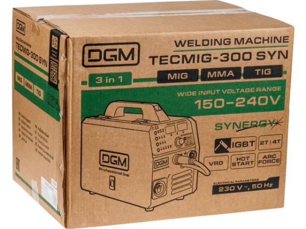 Полуавтомат сварочный DGM TECMIG-300 SYN(220В; MIG/FLUX/MMA/TIG; Синергия; евроразъем; смена полярности)