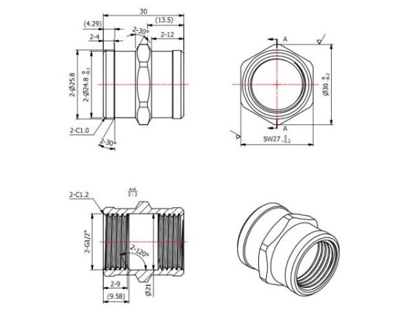 Муфта 1/2' вн.-вн., AV Engineering (инд. упак.)(Латунь, макс.  16 бар, макс.  110 °С)