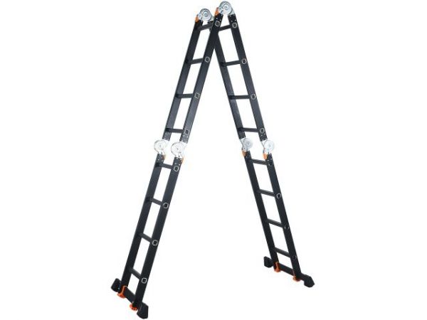 Лестница алюм. многофункц.4х4 ступ.(стрем.-229см,лестн.-465см) 13,8кг BLACK LINE STARTUL (ST9930-04)(усиленное шарнирное соединение, прорезиненные колеса и доп.стабилизаторы)