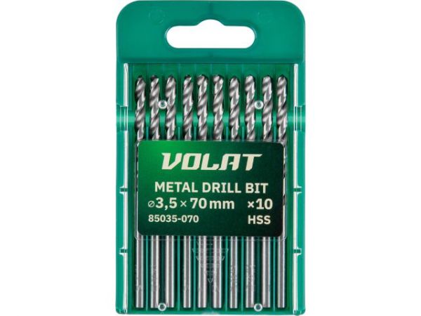 Сверло по металлу ц/х 3.5х39х70 мм HSS, комплект из 10-ти шт ВОЛАТ