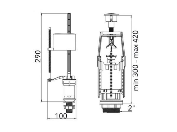 Арматура для смывного бачка c функцией СТАРТ/СТОП с клапаном нижней подачи, AV Engineering