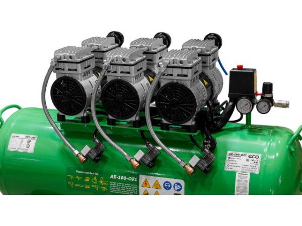 Компрессор ECO AE-100-OF1 безмасляный(420 л/мин, 8 атм, коаксиальный, безмасляный, ресив. 100 л, 230 В, 2,4 кВт)