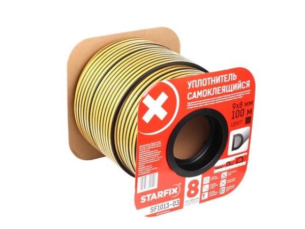 Уплотнитель 'D' черный  9х8мм 100м (сдвоенный профиль 2х50м) STARFIX