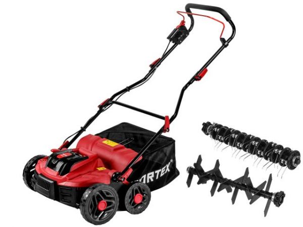 Аэратор-скарификатор WORTEX CAE 3736 ALL1 XLT SOLO БЕСЩЁТ.ДВИГ., 18В+18В, шир. 37 см(вал для аэрации, вал для скарификации, 5 рег.высоты, 45 л травосборник)