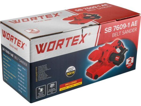 Ленточная шлифмашина Wortex SB 7609-1 AE в кор. 900 Вт, лента 76х533 мм, крепление к столу(120-380 м/мин)
