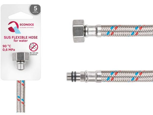 Подводка гибкая, SUS, иголка м10 короткая - гайка 1/2' 150 см ECONOCE(6 Bar, 90°С)