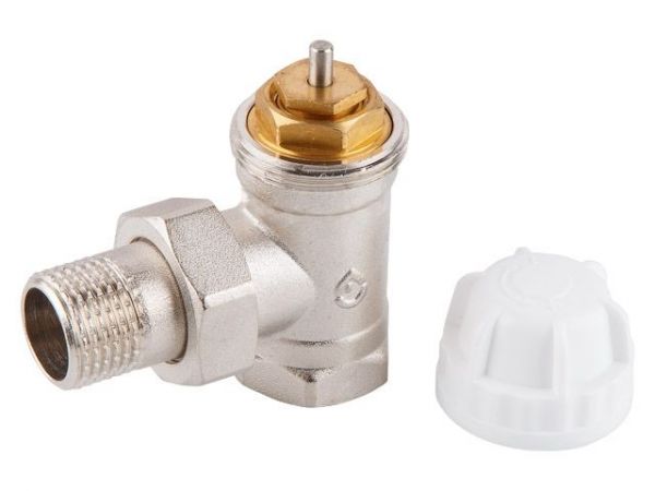 Кран вентильный угловой 1/2' вн.-нар. для радиатора под термоголову, AV Engineering(Латунь, макс.  16 бар, макс.  110 °С, M30x1.5, Подача)