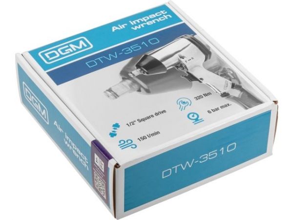 Пневмогайковерт 1/2' DGM DTW-3510(320 Нм; Ударный мех-м: rocking dog; 150 л/мин; 7000 об/мин; Макс. резьба: М16)
