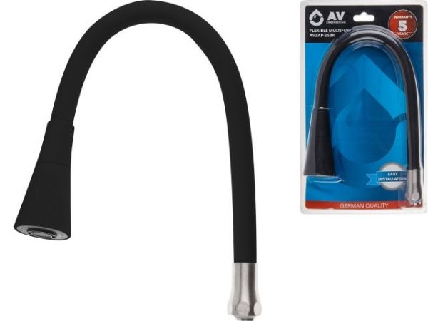 Излив гибкий с двухрежимной лейкой черный для смесителя, AV Engineering(Диаметр подключения 3/4')