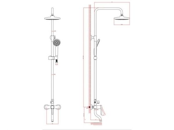 Душевая система (Lt) D35, серия Lotus черный, a-five(На стену, Короткий излив, Троп. душ: вынос 351  мм, диаметр; 200 мм.)