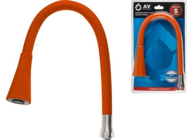 Излив гибкий с двухрежимной лейкой оранжевый для смесителя, AV Engineering(Диаметр подключения 3/4')