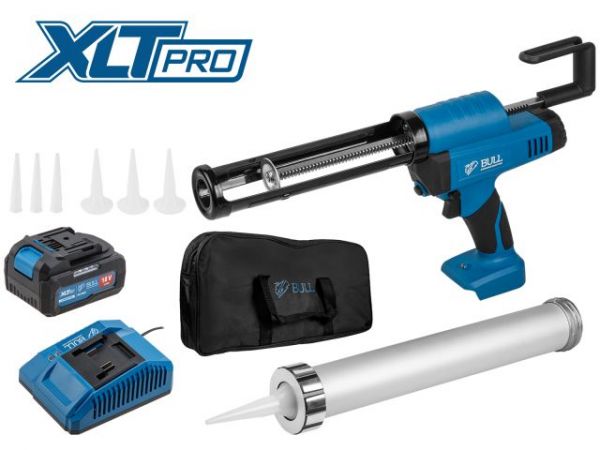 Пистолет для герметика BULL CG 1860 SET(1х4), сумка, 300/600 мл, 2500 Н, 8,3 мм/с, рег. скор. (защита от вытекания, 2 кг, 2 тубы в комплекте)