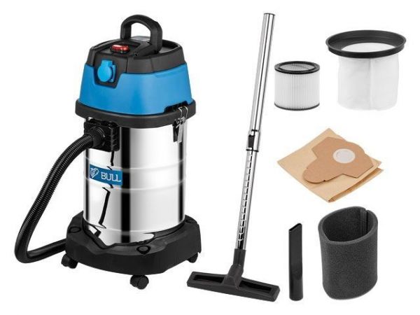 Пылесос BULL AS 3001 + аксессуары 1400 Вт, 30 л, 6м кабель, 3м шланг, HEPA, мануал., выдув(класс: L; очистка: мануальная; автовключение, выдув, 2 фильтра, розетка 2000 Вт)