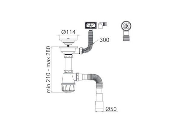 Сифон для кухни, два перелива, пластик. винт, выпуск 3 1/2, с гибкой трубой 1/2' - 40/50мм, AV Engin