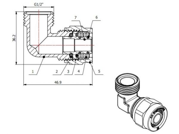 Колено 16(2.0) х 1/2' нар. для труб PEX, AV Engineering (инд. упак.)(для металлопластиковых и PEX труб)