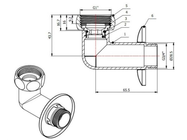 Американка угловая 1' вн. х 3/4' нар. ХРОМ, AV Engineering (2 шт. в уп.)(для полотенцесушителя, макс. 70 С, макс. 16 бар)