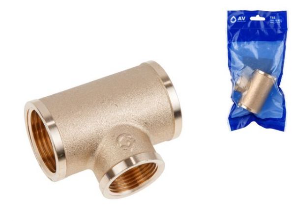 Тройник ред. 1' вн. х 3/4' вн. х 1' вн., AV Engineering (инд. упак.)(Латунь, макс.  16 бар, макс.  110 °С)