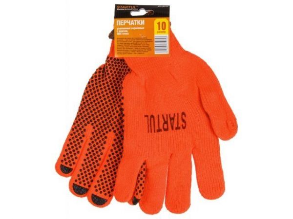 Перчатки утепленные акриловые с ворсом, ПВХ 'Точка' 10 р-р, STARTUL