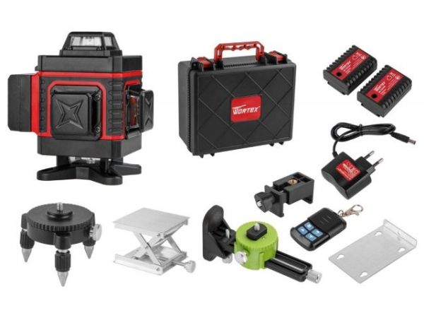 Нивелир лазерный WORTEX LL 0340 в чем. + аксессуары 4х360°, до 25 м, +/- 0.3 мм/м, зеленый(резьба 1/4')