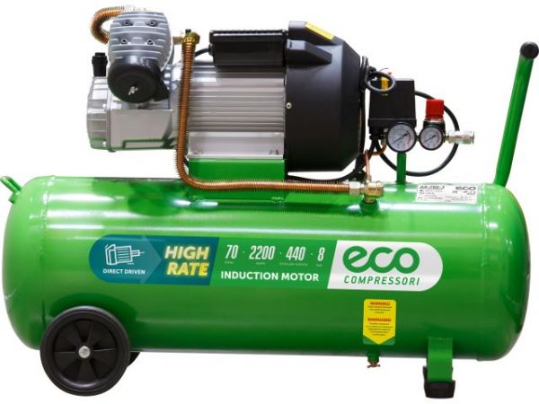 Компрессор ECO AE-705-3 коаксиальный(440 л/мин, 8 атм, коаксиальный, масляный, ресив. 70 л, 220 В, 2.20 кВт)