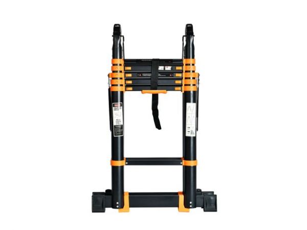 Лестница телескопическая 2-х секц. алюм. 410/820см, 2х10ступ. 28,8кг BLACK LINE STARTUL (ST9932-082)(усиленное шарнирное соединение, ширина ступени 8см, прорезиненные колеса и доп.стабилизаторы)