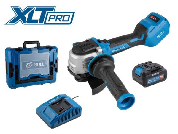 Углошлифмашина BULL CSG 1812-1 SR Xcase XLTpro 1x4 Ач БЕСЩЕТ, 125 мм, рег. об., 10 000 об/мин(Безредукторный тип, плав пуск, конст. эл., защита от перегруз. и перегрев.)