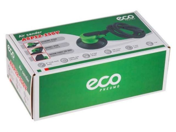 Пневмошлифмашина эксцентриковая ECO ASP12-150V(150 мм / 6'; Эксцентр.: 5 мм; 10 000 об/мин; 180 л/мин; вакуум.пылеотвод)