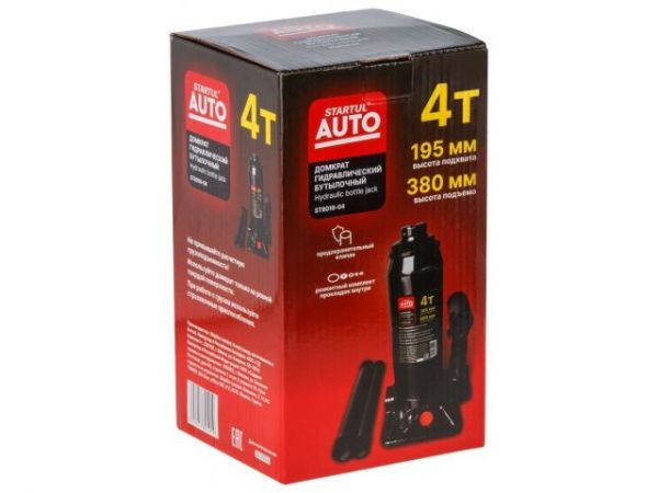 Домкрат гидравлический 4т бутылочный 195-380мм STARTUL AUTO (ST8019-04)(h min 195мм, h max 380мм)