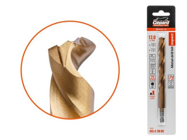 Сверло по металлу шестигр. 12.0х101х151 мм HSS-G TIN GEPARD(многогранная заточка)