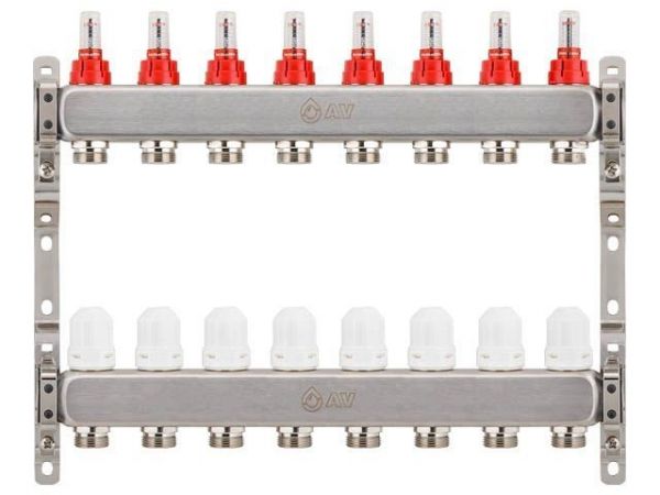 Коллекторная группа AVE136, 8 вых., AV Engineering(Для теплого пола и водоснабжения)