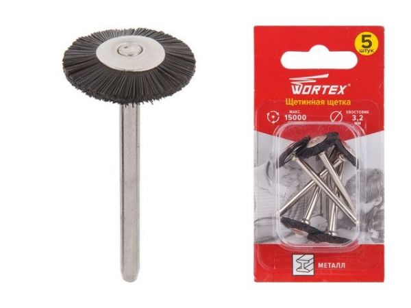 Щетинная щетка 19 мм WORTEX(раб. диам. 19 мм, диам. хвостовика 3.2 мм, 15000 об/мин)