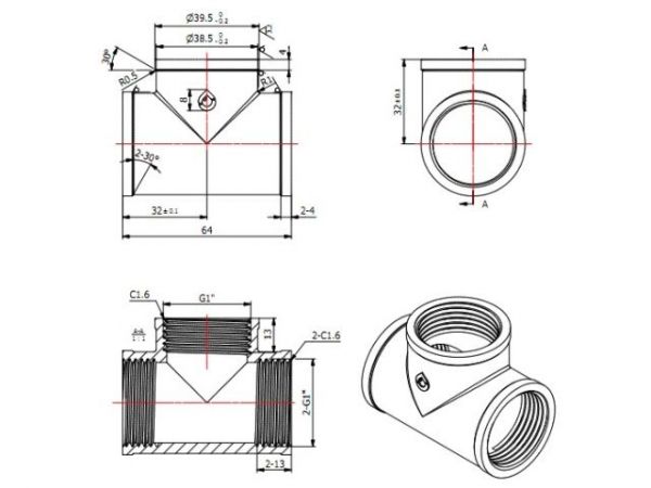 Тройник 1' вн.-вн.-вн., AV Engineering (инд. упак.)(Латунь, макс.  16 бар, макс.  110 °С)