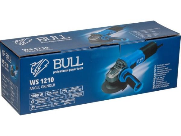 Одноручная углошлифмашина BULL WS 1210 в кор. 125 мм, 1000 Вт, плав. пуск., конст. эл. (11 000 об/мин, защита от перегрузки, защита от повторного включения, вес 2,3 кг)