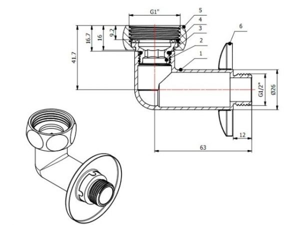 Американка угловая 1' вн. х 1/2' нар. ХРОМ, AV Engineering (2 шт. в уп.)(для полотенцесушителя, макс. 70 С, макс. 16 бар)