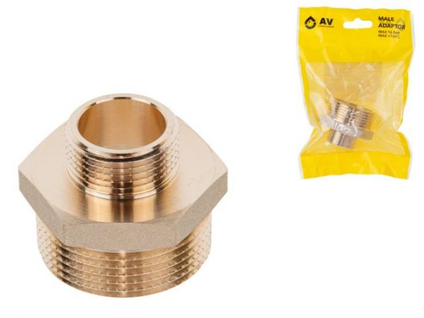 Ниппель ред. 1 1/4' нар. х 3/4' нар., AV Engineering (инд. упак.)(Латунь, макс.  16 бар, макс.  110 °С)