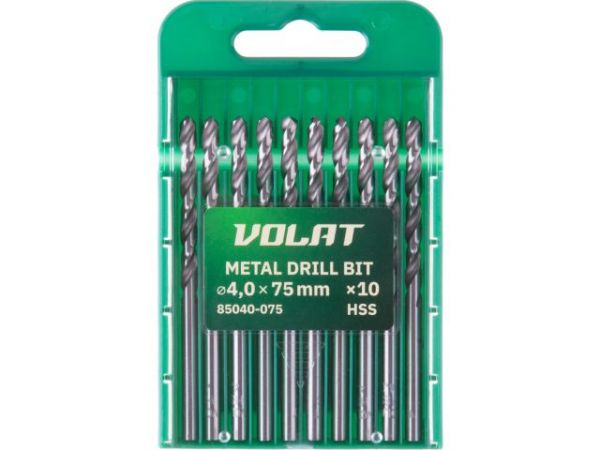 Сверло по металлу ц/х 4.0х43х75 мм HSS, комплект из 10-ти шт ВОЛАТ