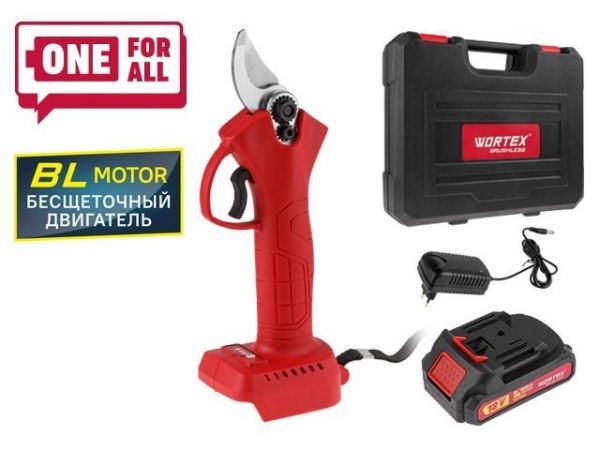 Секатор WORTEX CBS 2535 ALL1 XLT в чем. БЕСЩЕТ., 18 В, ветки до 25 мм, 1х1.5 А*ч
