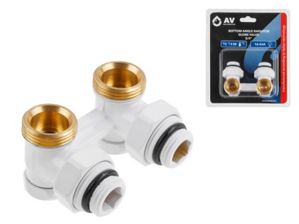 Клапан угловой вентильный 3/4' нар. для радиатора (мультифлекс), Белый, AV Engineering (инд. упак.)(Return and feed)