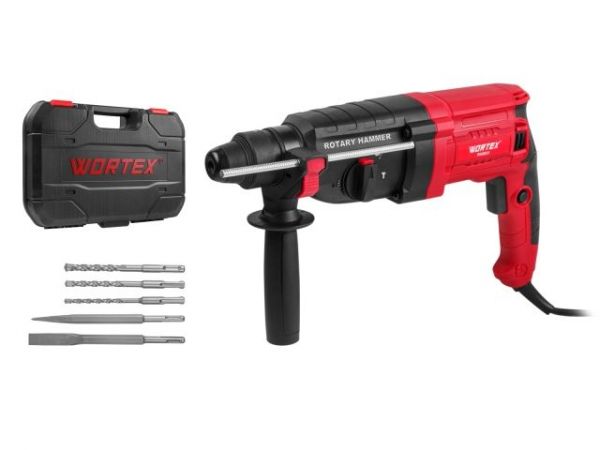 Перфоратор WORTEX RH 2831 в чем. + (2 зубила, 3 сверла) 850 Вт, 3.0 Дж, 3 реж., SDS-plus, Vario-Lock(850 Вт, 3.0 Дж, 3 реж., патрон SDS-plus, вес 3.2 кг)