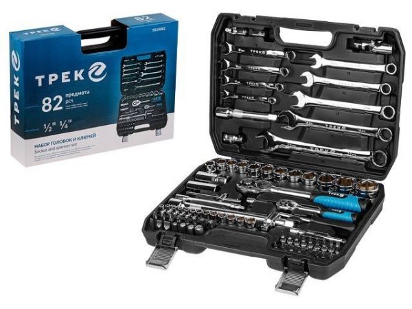Набор головок и ключей 82пр. ТРЕК(1/4', 1/2', 6 граней)