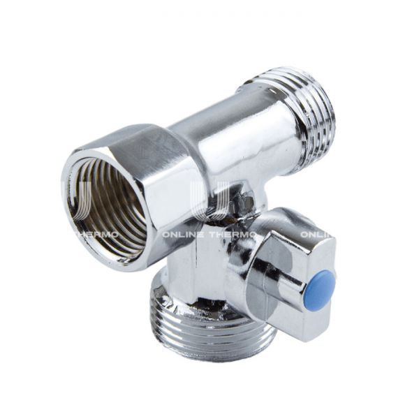 Кран шаровый трехходовой для стиральных машин Aquasfera 1040-01, НР-НР-ВР 1/2"×3/4"×1/2", ручка-флажок