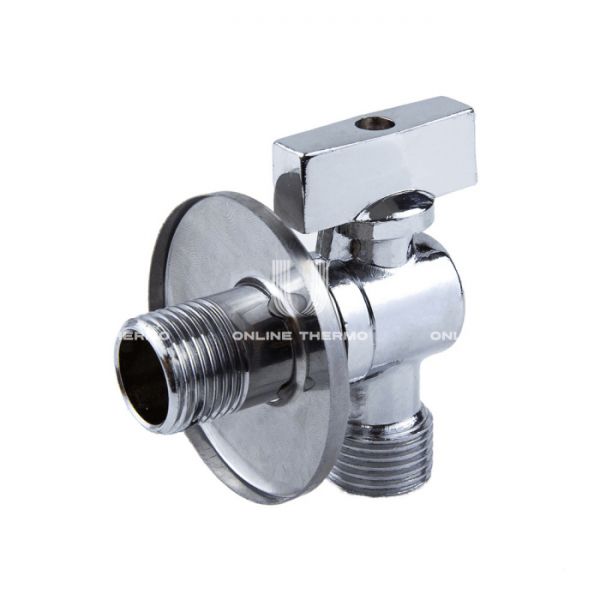 Кран шаровый угловой для сантехнических приборов Aquasfera 1042-02, НР 1/2"×3/4", с розеткой, ручка-флажок